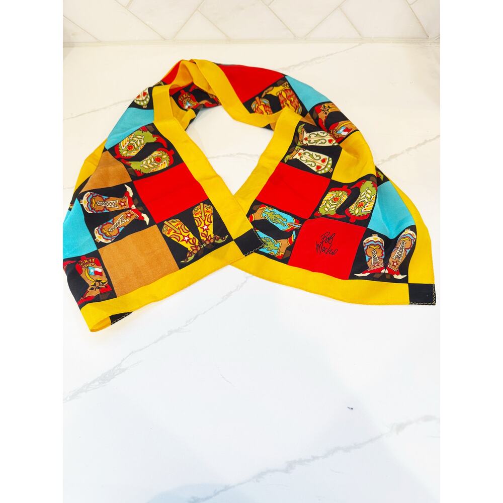 Vintage Bob Mackie Wearable Art Western Boots Silk Scarf